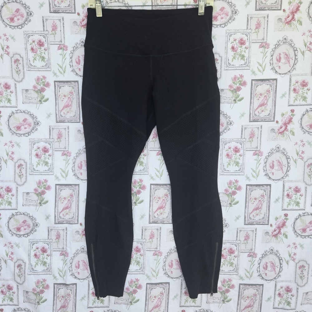 Athleta Sophia Street Moto Leggings Womens MP Medium Petite Black Ankle Zip